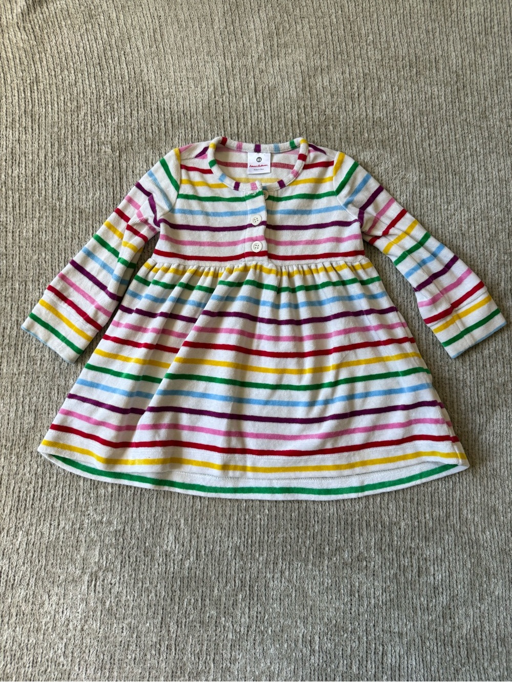 Hanna Andersson Girls Size 85 2T Rainbow Stripe Terry Long Sleeve Dress
